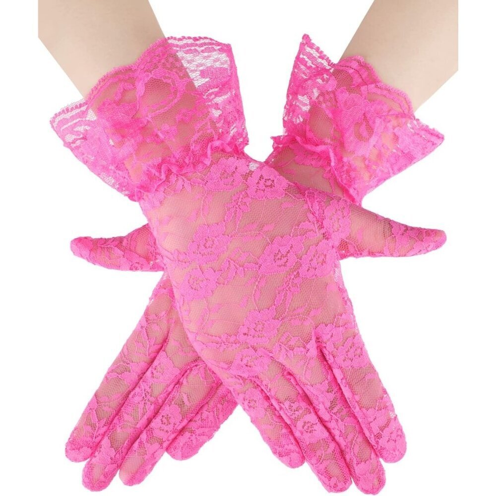 Women's Short Lace Courtesy Elegant Gloves Rose Red Wedding Dinner Opera Parties